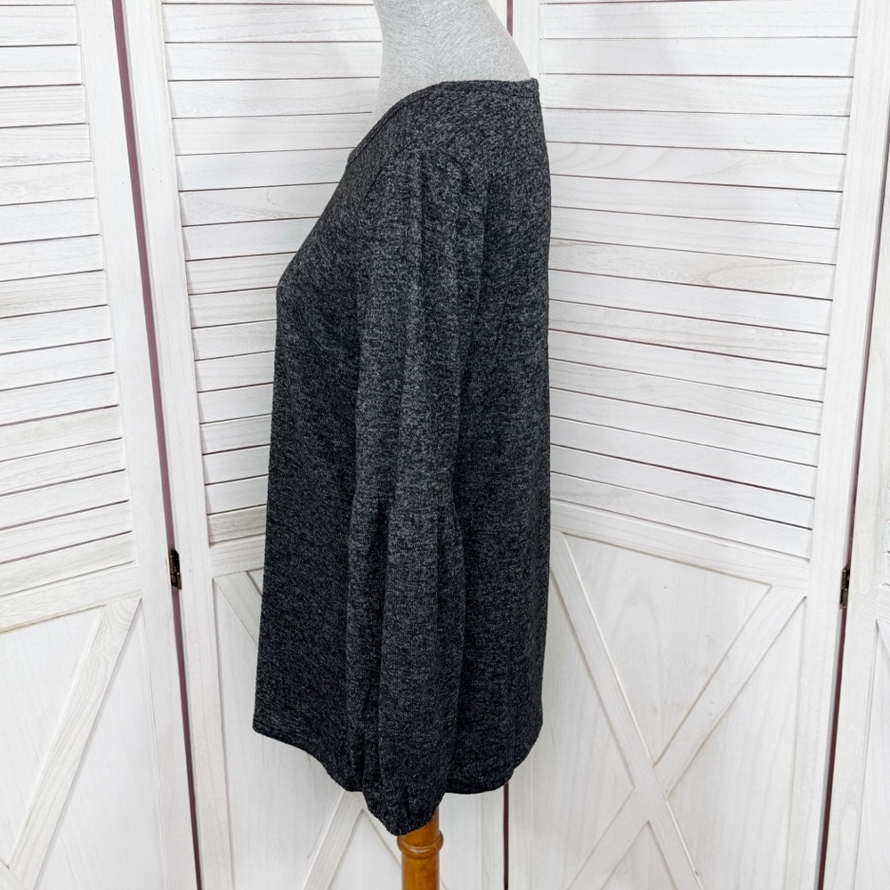 Absolutely Famous Bishop Long Sleeve Knit Top Charcoal Grey Medium Dark Poet - Picture 2 of 12